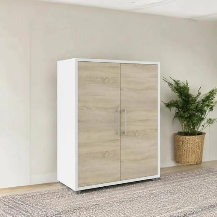 Dmora - Kommode Leocadie, Wohnzimmerbuffet, Wohnzimmer-Sideboard, Moderne Küchen-Speisekammer, 89x40 h113 cm, Weiß und Eiche – Bild 5