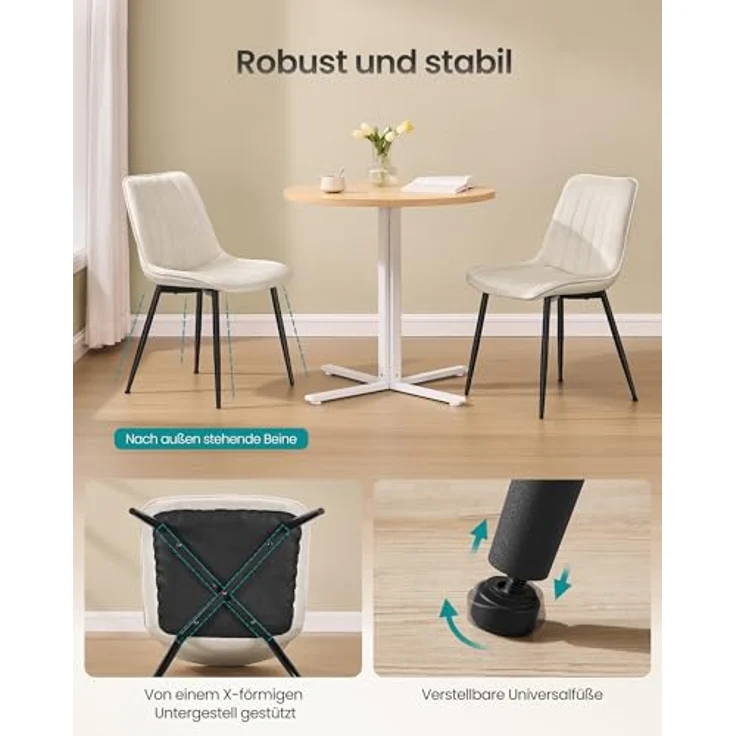 SONGMICS Esszimmerstuhl 2er Set, Küchenstuhl, Polsterstuhl, bis 120 kg belastbar, Stahlbeine, Gebogene Rückenlehne, für Esszimmer, Küche, cappuccinobeige-tintenschwarz LDC090LH01 – Bild 7