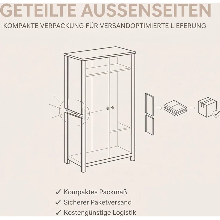 OTTO home Kleiderschrank TALVINNA, Schlafzimmerschrank,Garderobenschrank,Schrank,Dielenschrank (OTTO HOME TOPSELLER) 3-türig, Breite 120cm, 1 Kleiderstange, 2 feste & 2 variable Böden – Bild 4
