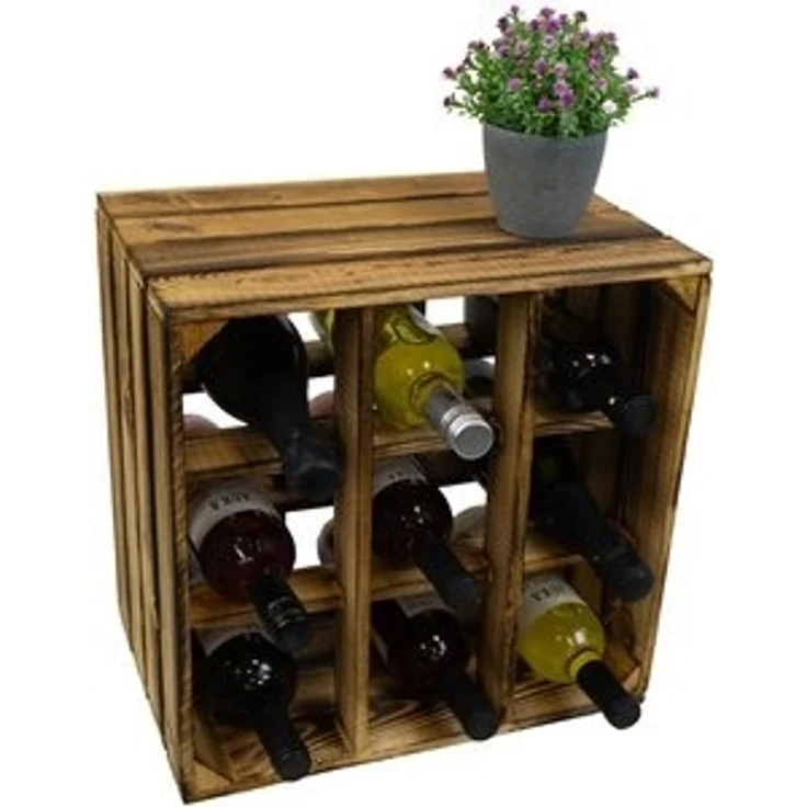 Kistenkolli Altes Land Allzweckkiste Weinregal 9er geflammt auch für grosse Flaschen Flaschenregal Weinkist (Spar-Set) – Bild 6