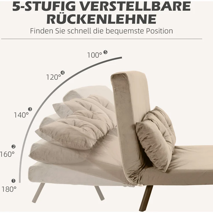 HOMCOM Relaxsessel mit Bettfunktion, Polstersofa mit verstellbarer Rückenlehne, Gästebett, Hellbraun, 102 x 73 x 81 cm – Bild 5