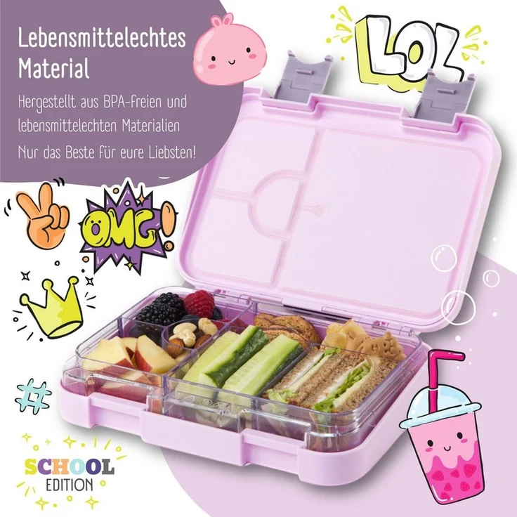 BEARFOOT Lunchbox Brotdose Kinder mit Fächern, Lunchbox, Bento box - Lila, handgezeichnete Designs, modular – Bild 3