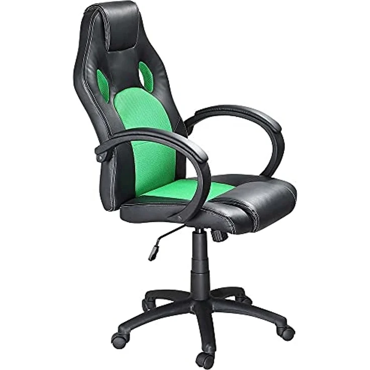 BAKAJI Sportsessel, Bürostuhl, 4 Räder, 360° drehbar, Modell Racer Gaming, extra luxuriös, aus Kunstleder, Schwarz und Stoff (Grün) – Bild 5