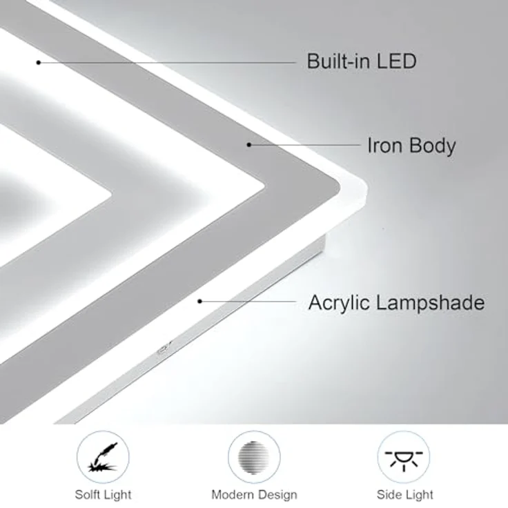 Comely LED Deckenleuchte Quadrat, 28cm 36W Moderne Deckenlampe Quadratisch Weiß LED Deckenbeleuchtung für Schlafzimmer, Wohnzimmer, Flur, Kaltweißes Licht 6500K – Bild 6