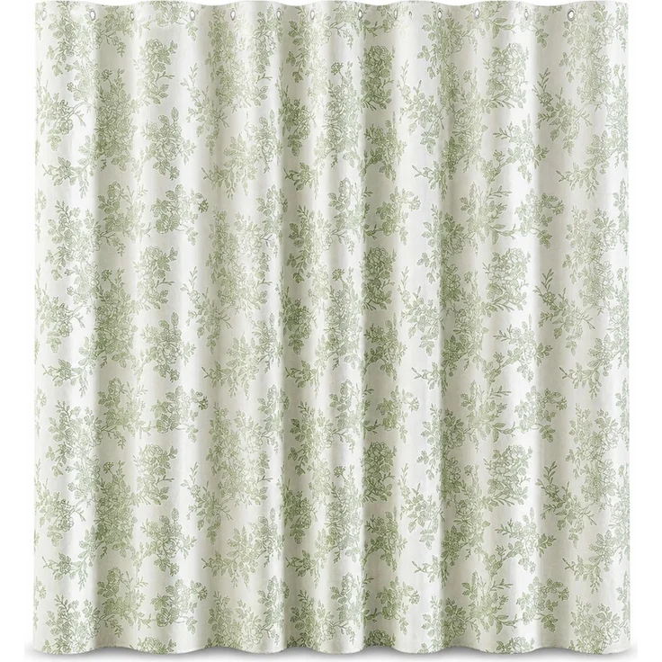 Wasserdichter Duschvorhang mit Blumenmuster Weiß-Grün, für Dusche, 300x180 cm – Bild 1
