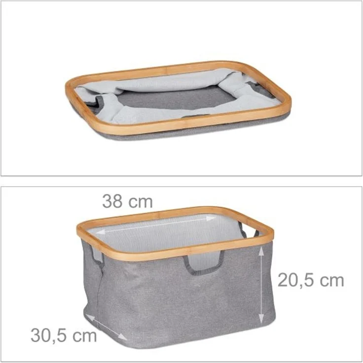 Wäschekorb Bambus, Natur, Grau, 3x Fächer grau – Bild 6