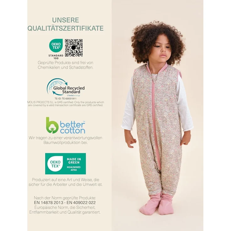 molis&co. Baby-Schlafsack mit Füßen und Socke. 2.5 TOG. Größe: 80 cm (2 Jahre). Ideal für die Übergangszeit und den Winter. Pastel Floral. 100% Baumwolle. – Bild 6
