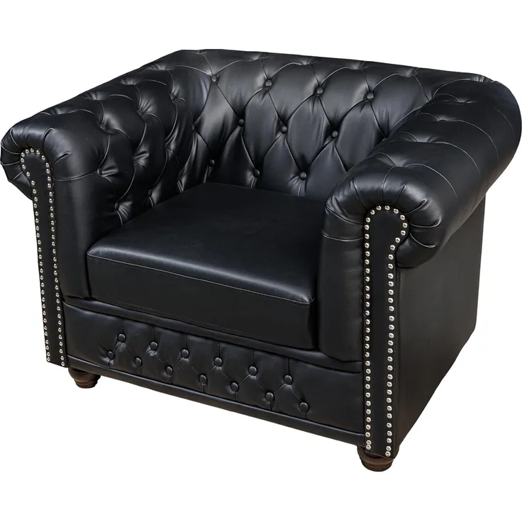 riess-ambiente Chesterfield-Sessel CHESTERFIELD 110cm matt schwarz (Einzelartikel, 1-St), Wohnzimmer · Kunstleder · Federkern · Knopfheftung · Design