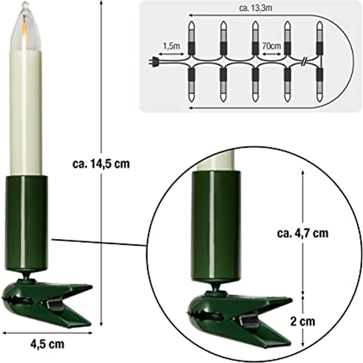 Hellum Lichterkette Weihnachtsbaumbeleuchtung, 16,3 m mit LED-Filament Schaftkerzen in elfenbein, für Innenbereich, VDE/GS zertifiziert – Bild 3