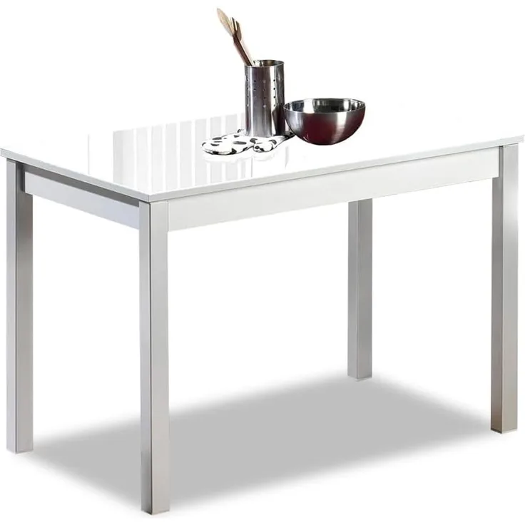 ASTIMESA Fester Tisch kuechentisch, Metall Glas Holz, weiß, 100x60 cm