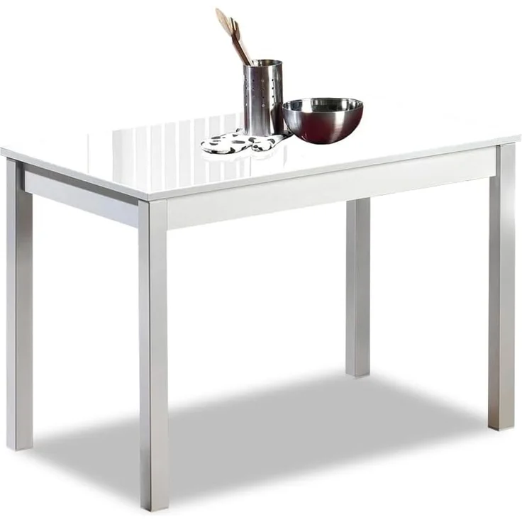 ASTIMESA Fester Tisch kuechentisch, Metall Glas Holz, weiß, 100x60 cm – Bild 1