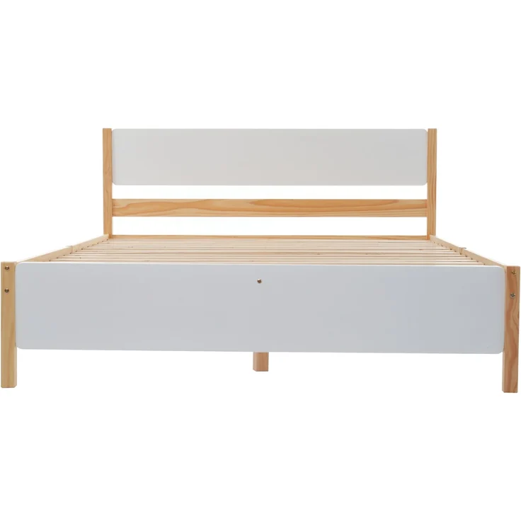Doppelbett 140x200 cm, Holzbett mit Kiefernholzrahmen und Mittelfuß, Weiß & Natur – Bild 9