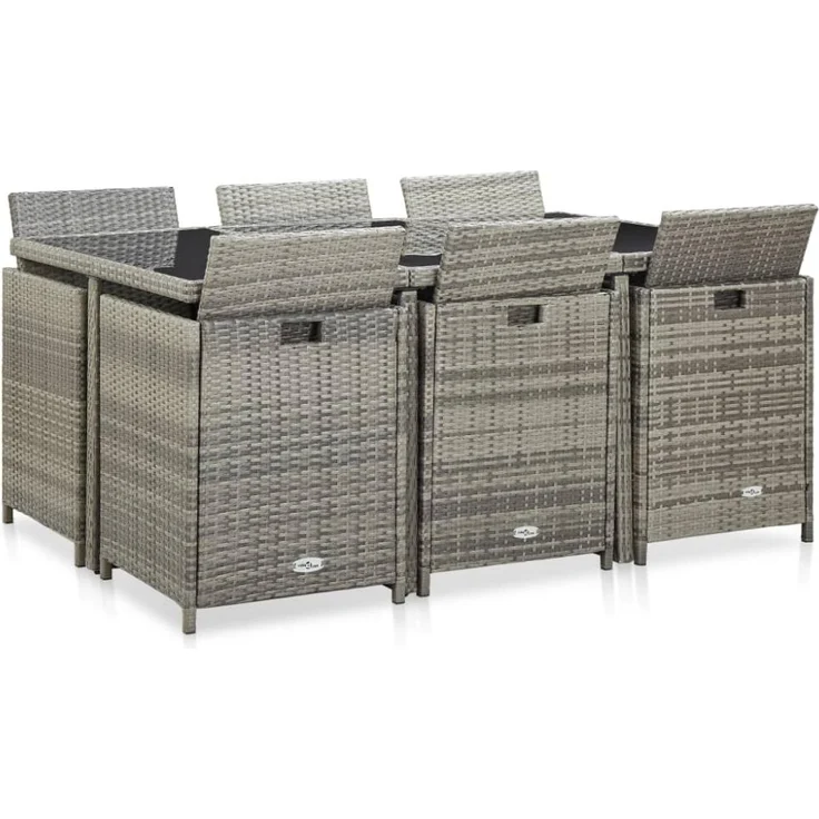 vidaXL 11-tlg. Garten-Essgruppe mit Auflagen Poly Rattan Grau 46537 – Bild 9