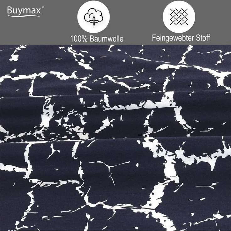 Buymax Bettwäsche, Renforce: 100% Baumwolle, 2 teilig, 155x220 cm, mit Reißverschluss, Muster Marmor, Royal-Blau, Weiß – Bild 2