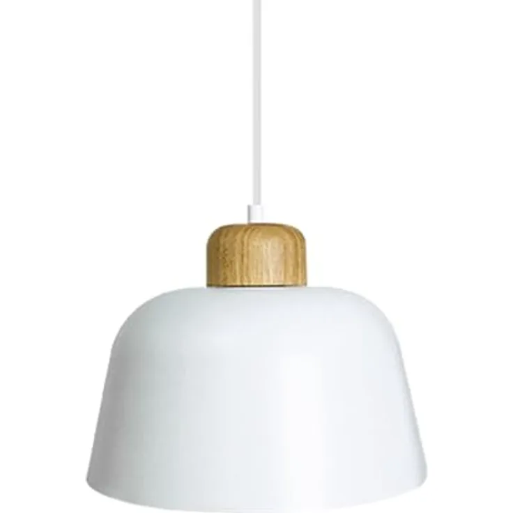 LEDKIA LIGHTING Wawak, Hängeleuchte aus Metall & Holz mit E27 Fassung, Weiß, ideal für Wohnzimmer, Küche und Schlafzimmer, umweltfreundliches Design