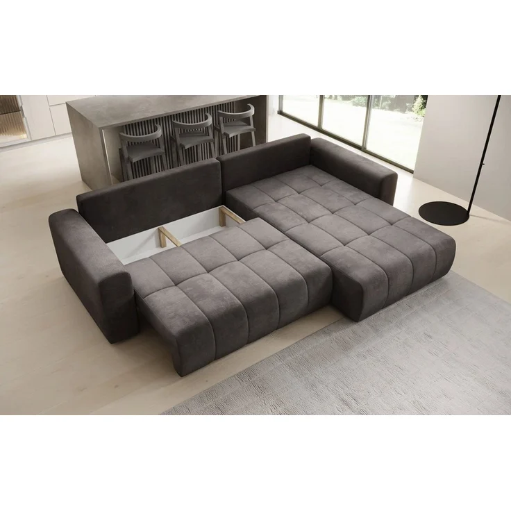 Luxusbetten24 Schlafsofa Designer Sofa Leveno L in Samt, mit Stauraum und Schlaffunktion – Bild 3