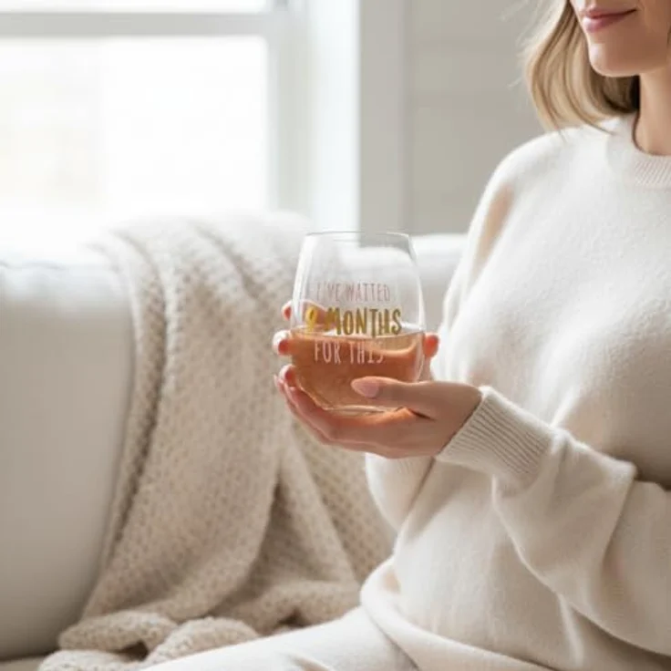 Pearhead I’ve Waited 9 Months for This Stemless Wine Glass, New Mom Mother’s Day Accessory, Expecting Mother Keepsake, Pink and Gold – Bild 8