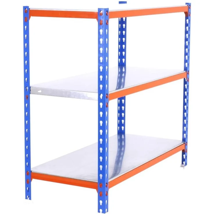 Simon Rack Simonclick Metallregal, 1000 x 900 x 300 mm, 3 Regalböden, 180 kg Biege-Punkt, Regalböden, Blau/Orange/Galva – Bild 1