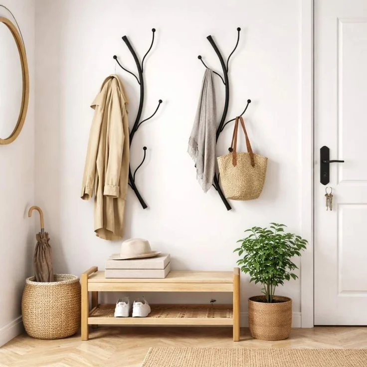 DanDiBo Wandgarderobe Schwarz Metall 2er Set Flora Garderobe Wand 93861 Garderobenhaken Flurgarderobe Kleiderhaken Hakenleiste – Bild 3