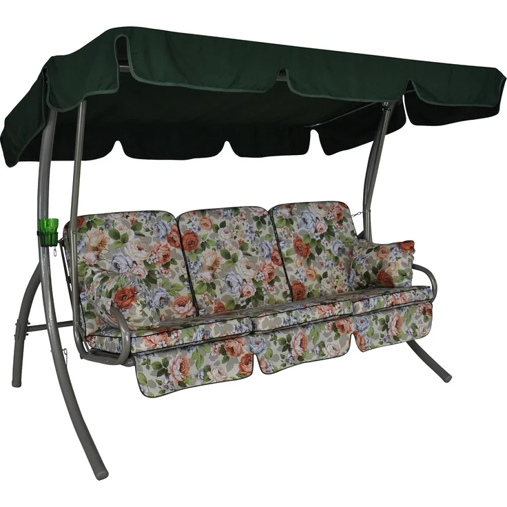 Angerer Freizeitmöbel GmbH Hollywoodschaukel Comfort - Gartenschaukel Made in Germany - Schaukel zum Sitzen, Liegen und Entspannen - inklusive Bett-Funktion - einfache Montage (Beige-Bunt geblümt) – Bild 1
