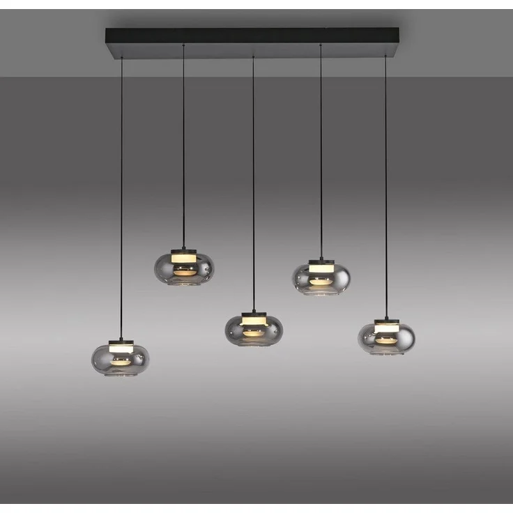 SCHÖNER WOHNEN-Kollektion LED Pendelleuchte LED Pendellampe SIA, höhenverstellbar, 5x LED Board 6W, warmweiß, Rauchglas, höhenverstellbar, Lichtfarbe warmweiß – Bild 3