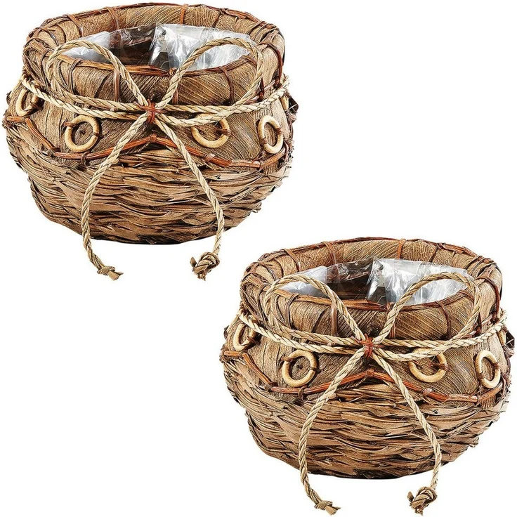 Kobolo Pflanzkübel Übertopf 2er Set Blumentöpfe Pflanzschalen Kokosblatt 2x 35x22 cm – Bild 5