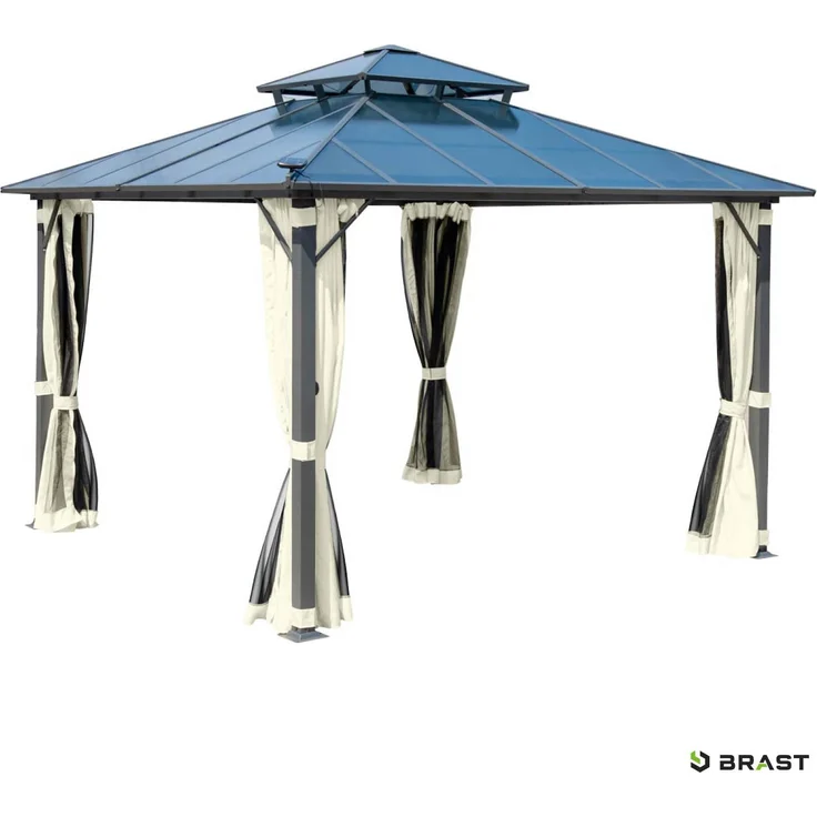BRAST Pavillon Aluminium Pagode 3,5x3,5m Beige inkl. Moskitonetz festes Dach wasserdicht stabil UV-Schutz – Bild 1