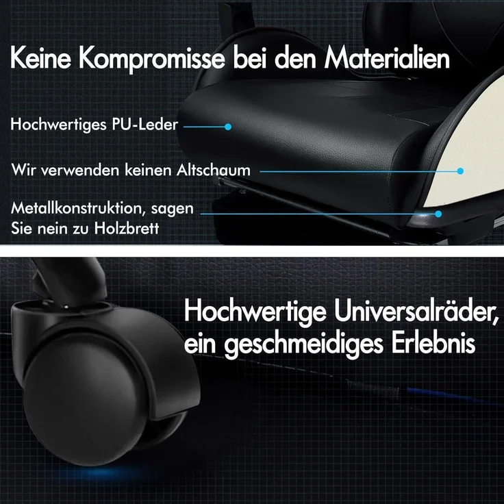 Gaming-Stuhl ALFORDSON Ergonomisch Massage PU Leder Schwarz 180kg – Bild 6