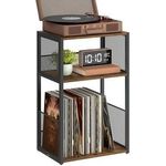 Vasagle Beistelltisch, Plattenspieler-Ständer mit 3 Etagen, Holz / Stahl vintagebraun, 30 x 43 x 69 cm