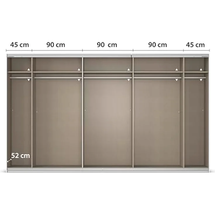Rauch Möbel Kulmbach, Kleiderschrank mit Schwebetüren für Schlafzimmer, Kinderzimmer, Jugendzimmer, Garderobe, Flur, 3-türig, mit Spiegel, Zubehör Basic, Farbe Grau metallic, Schwarz, Breite 360 cm – Bild 8