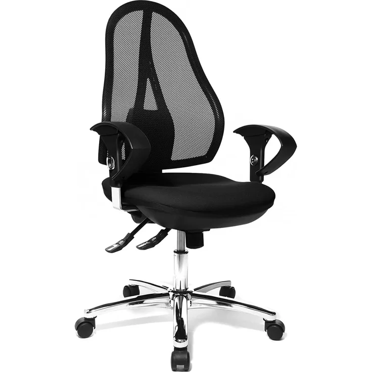 Topstar Open Point SY Deluxe, ergonomischer Syncro-Bandscheiben-Drehstuhl, Bürostuhl, Schreibtischstuhl, inkl. Armlehnen (höhenverstellbar), Stoff, schwarz