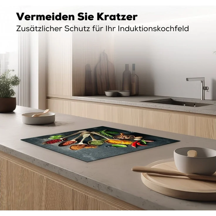 MuchoWow Herd-Abdeckplatte Löffel - Kräuter - Beton, Vinyl, (1 tlg), Cerankochfeld Abdeckung, Herd Abdeckplatten Vinyl, 58x59 cm – Bild 3