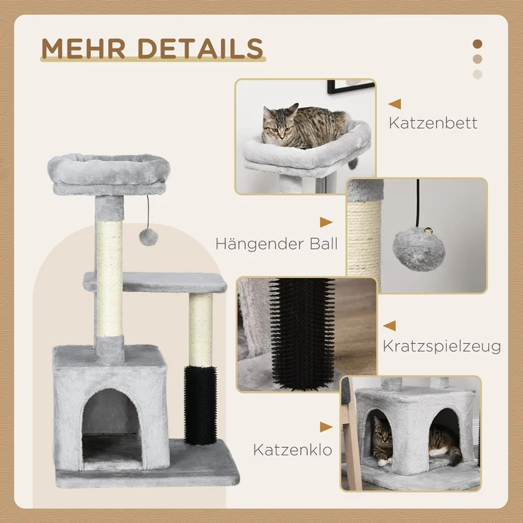 Kratzbaum mit waschbarem Katzenbett, Katzenbaum mit Katzentoilette, Spielzeug, Hellgrau, 48x48x85cm--Hellgrau--48x48x80cm--YOUDENOVA – Bild 5