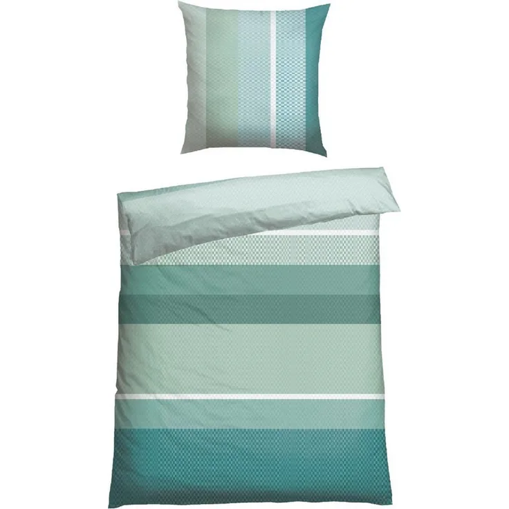 Renforcé Bettwäsche Set Endy Stripes in kuschelweicher Baumwoll-Qualität, Farbe:Petrol und Grün, Größe:135x200 cm + 80x80 cm
