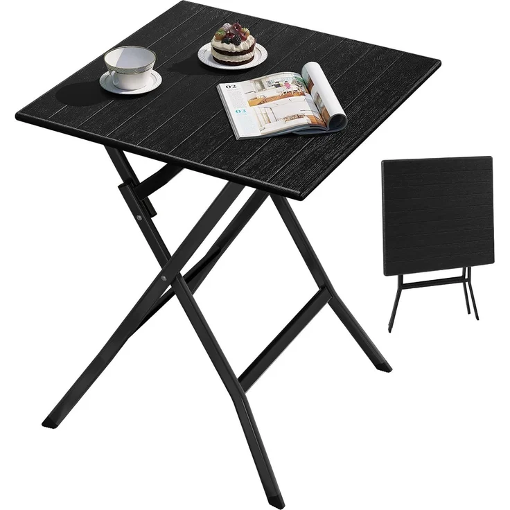 eSituro Klapptisch, Gartentisch Balkontisch wetterfest, Outdoor Beistelltisch klappbar, Kleiner Tisch für Balkon Terrasse Garten, 62x62 cm, 50 kg belastbar, Schwarz – Bild 1