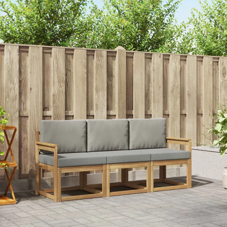 vidaXL Outdoor-Sofagarnitur 3 stk. Weiß und Hellgrau Polyester 3387165