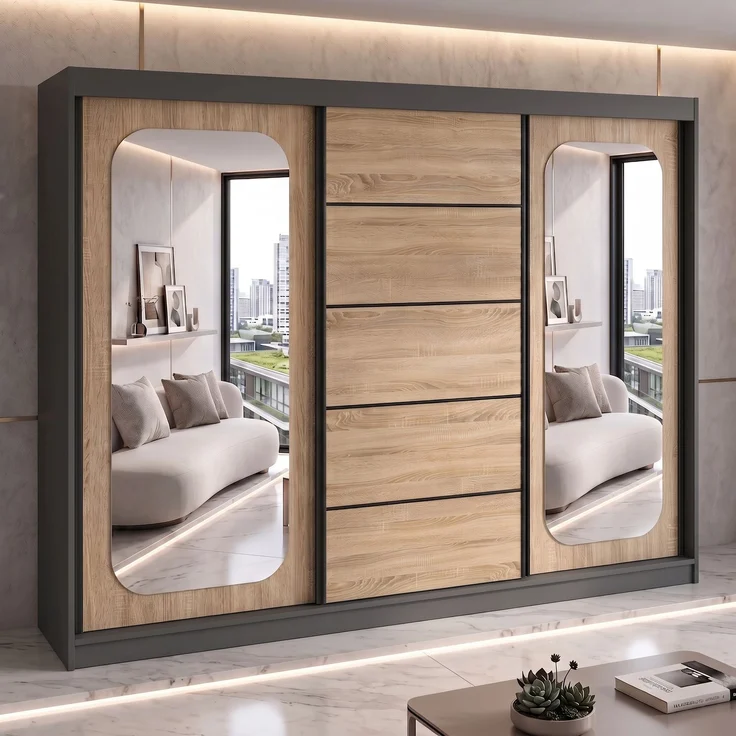 BELANO Schwebetürenschrank 200 cm mit Spiegel – Kleiderschrank mit Schiebetüren, Innenausstattung: Premium Plus – Bild 2