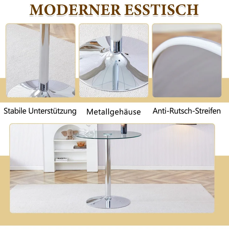 Bartisch-Set mit Glasplatte, 2 drehbaren Barhockern, Ø 89x92 cm, transparent/weiß – Bild 6