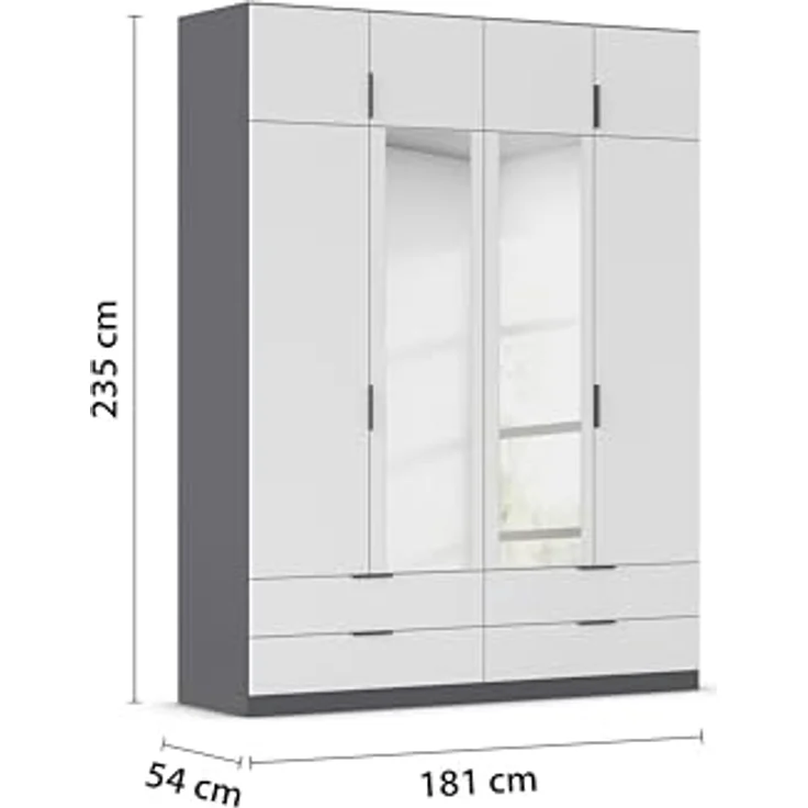 Rauch Möbel Lagoa, Kleiderschrank, Garderobe für Schlafzimmer, Kinderzimmer, Jugendzimmer 8-türig, mit Spiegel, 4 Schubladen, Farbe Weiß /Grau metallic, Schwarz, Breite 181 – Bild 4