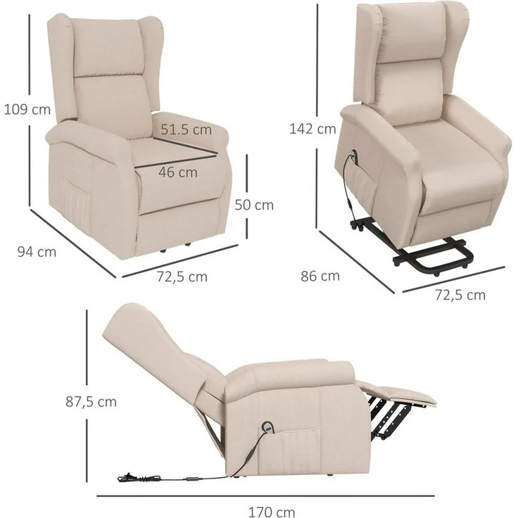 HOMCOM Relaxsessel elektrischer Sessel mit Aufstehhilfe, TV-Sessel mit Liegefunktion – Bild 2