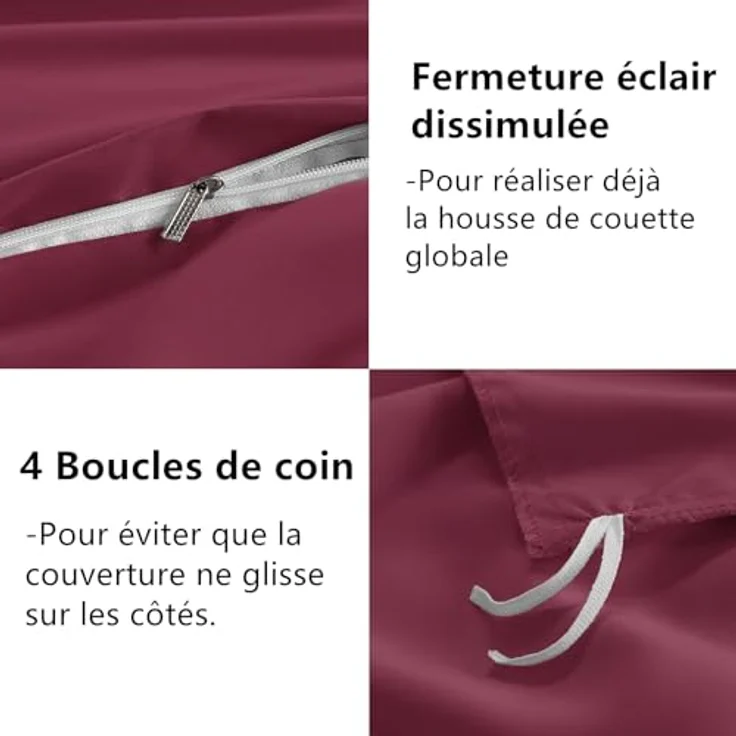 WAVVE Bettwäsche 240x260 3 teilig Weinrot Rot - Bettbezug 260x240 Set mit Kissenbezüge 65x65 cm, Bettwäsche-Sets 260x240 aus Mikrofaser mit Reißverschluss Weich und Bügelfrei – Bild 5