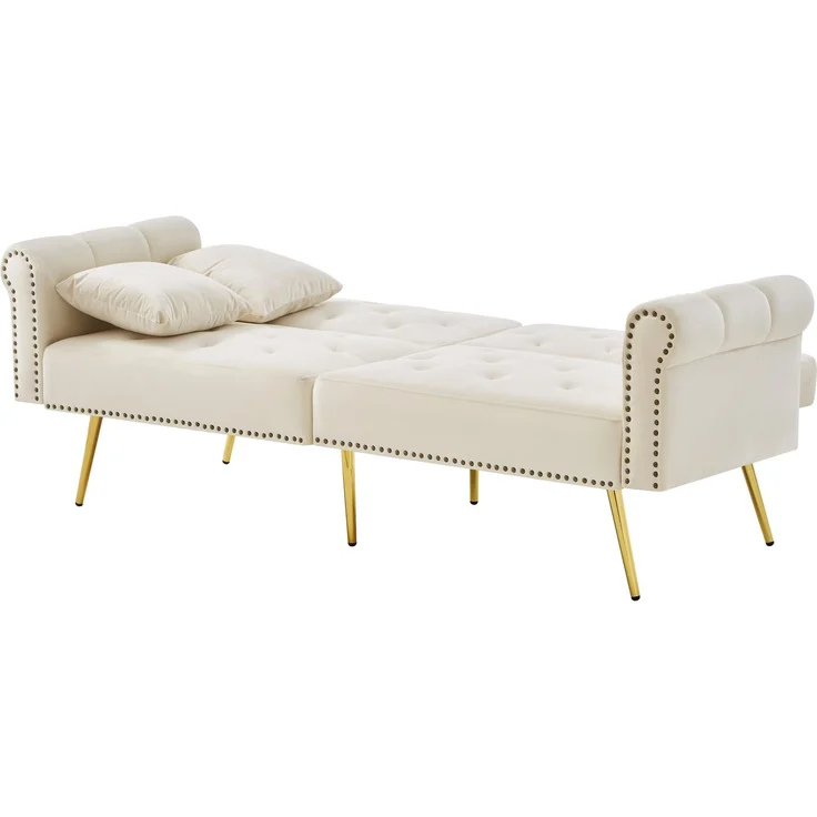 ZUBALIYA Schlafsofa 34x34 cm, mit LED - Beleuchtung, mit Stauraum, mit Samtbezug, mit breiten Armlehnen, mit Schaumstoffpolsterung, Gold – Bild 17