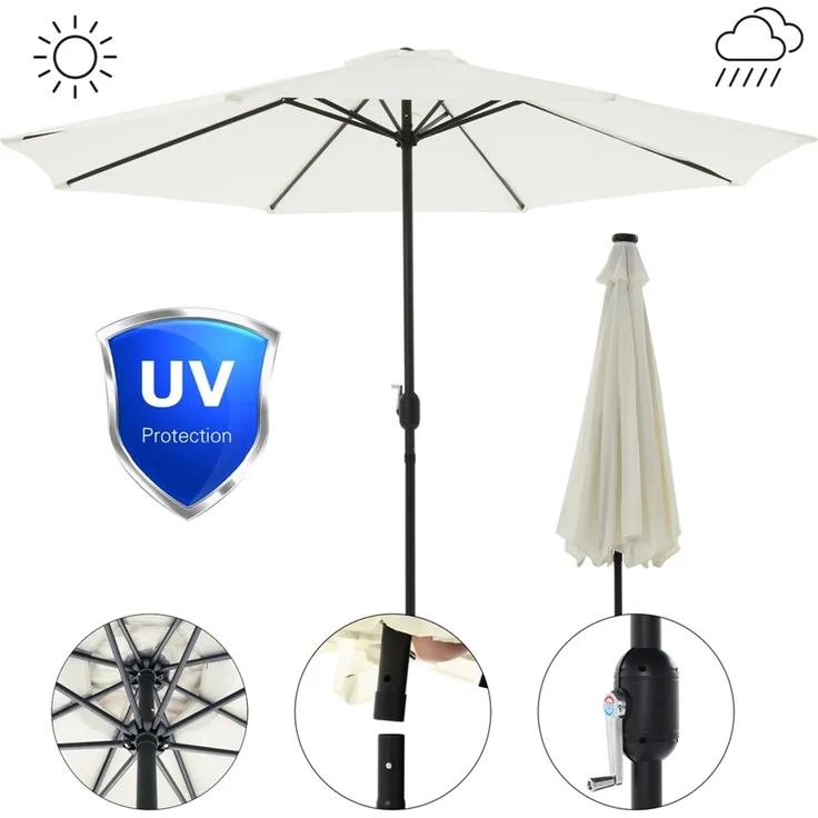 Sonnenschirm Kurbelschirm Marktschirm Beige Ø3m Beleuchtung Strandschirm Gartenschirm Ampelschirm Sonnenschutz Balkonschirm UV-Schutz