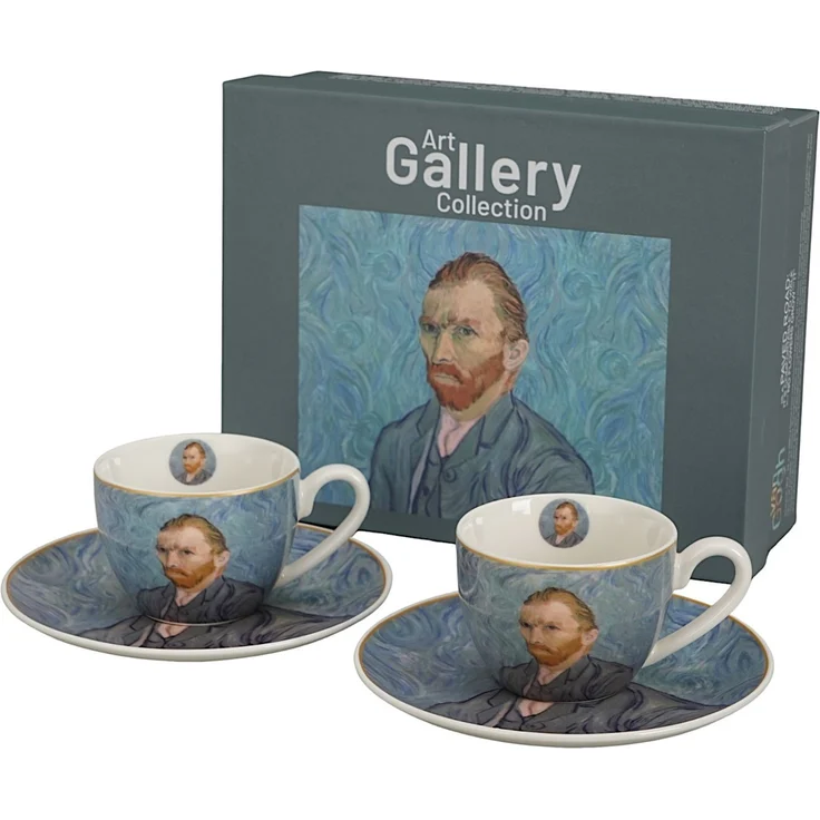DUO ART GALLERY 2er-Set Espressotasse mit Untertasse PORTRAIT OF Van Gogh, New Bone China Porzellan – Bild 4