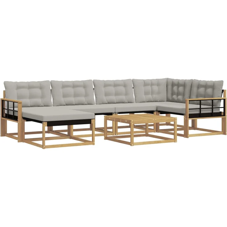 vidaXL Outdoor-Sofagarnitur 7 Stk. Weiß und Hellgrau Massivholz Akazie 3388881 – Bild 2