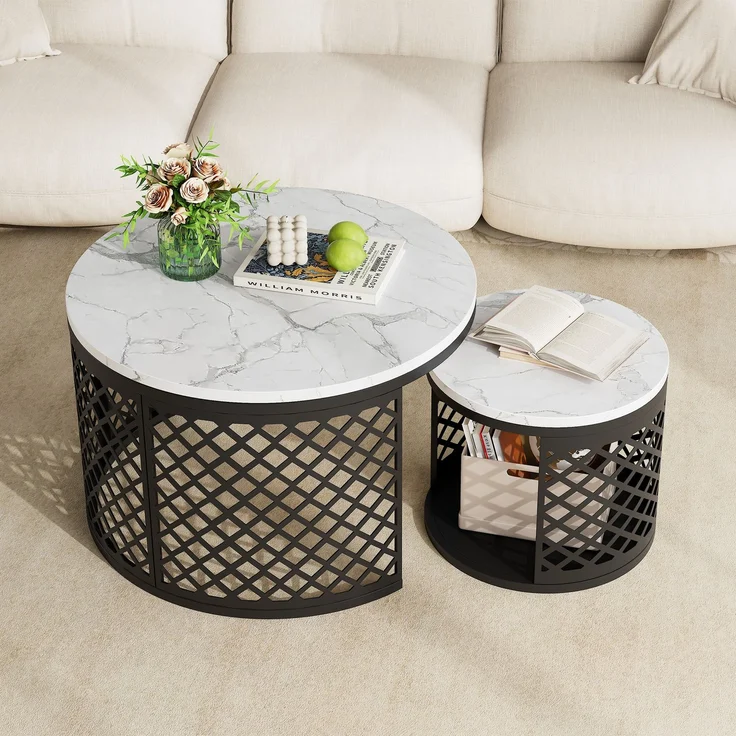 Nesting-Couchtisch 70x70x45 cm – Platzsparendes 2er-Set in Weiß & Schwarz – Bild 4