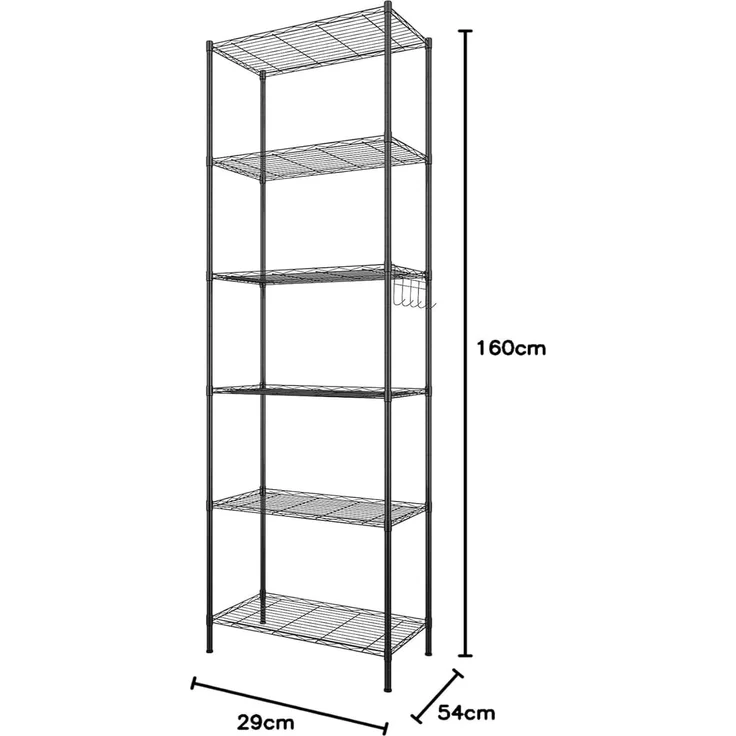 Himimi Regal,abstellraum Regal,Badezimmerregal Shelf,hoch schmal Standregale,Lagerregal 6 Ablage Küchenregal Metallregal, verstellbare Ablagen,Drahtkorb,54 x 29 x 160 cm,Schwarz – Bild 3
