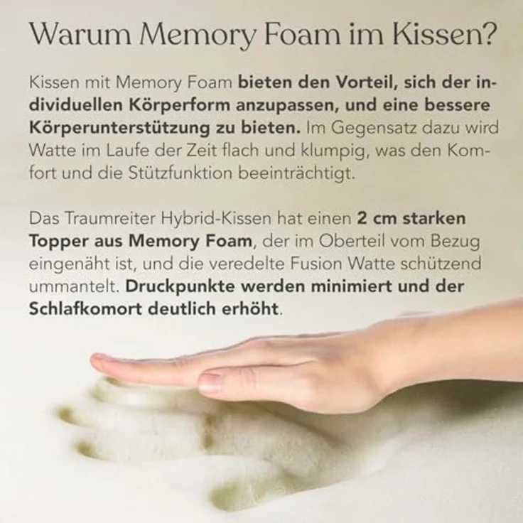 Traumreiter Seitenschläferkissen J Visco Seitenschläferkissen mit Memory Foam Support – Bild 3