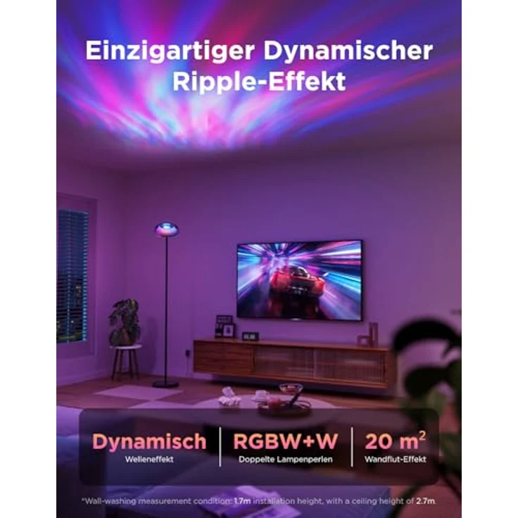 Govee Deckenfluter Stehlampe RGBICWW, Dreizonenbeleuchtung mit 80+ Szenenmodi, 1000LM, 2700-6500K, kompatibel mit Matter und Alexa, elegantes Design für Wohnzimmer und Schlafzimmer – Bild 3