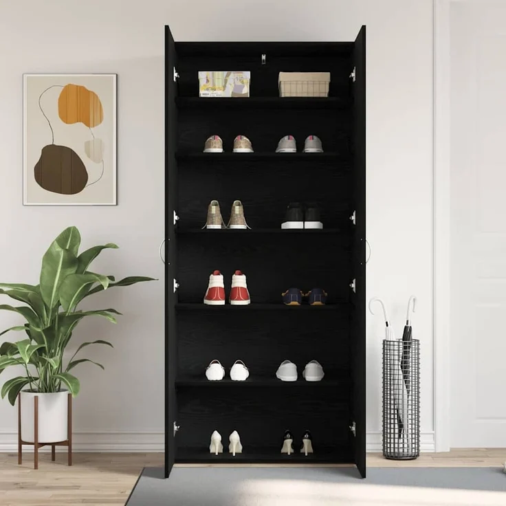 vidaXL Schuhschrank mit Regal Schwarz 80 x 35,5 x 180 cm Holzwerkstoff 3333845 – Bild 3